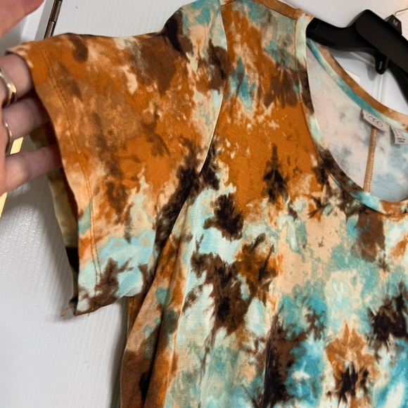 LOGO by Lori Goldstein Tie-Dye Short Sleeve Top - Brown and Blue - Picture 3 of 8